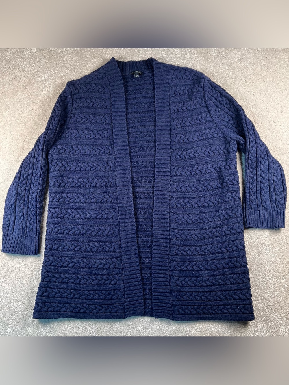 Talbots Cardigan Sweater Blue Thick Heavy Knit Open Front Women's Medium petite